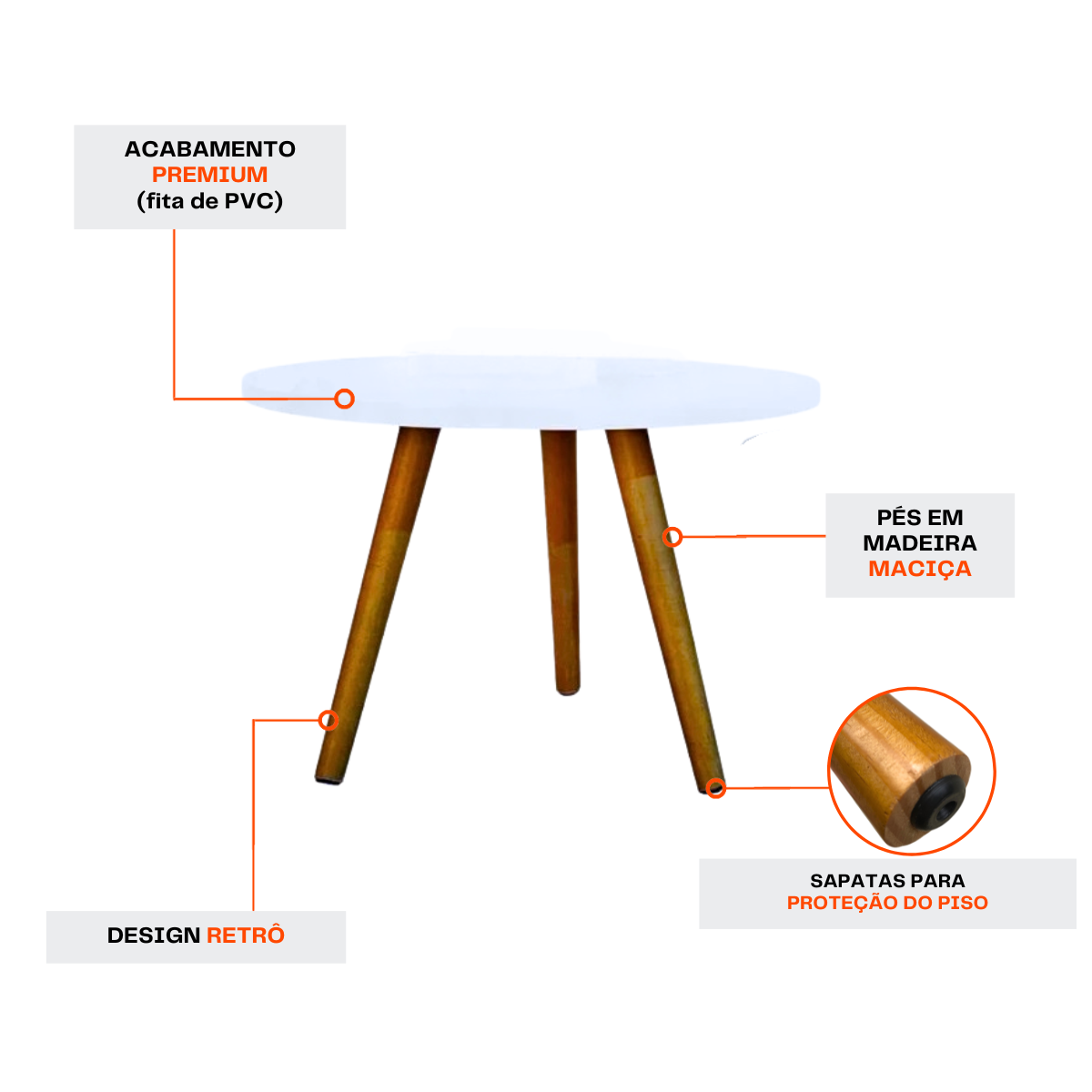 Mesa Lateral Redonda Moderna com Pé Palito Tripé Pequena Retrô de Apoio Canto para Sofá Cama Quarto - 5