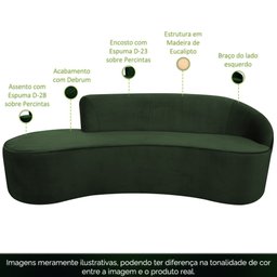 Sofá Curvo 3 Lugares 180cm Eron Braço Esquerdo Veludo Verde - Nexta Casa - 3
