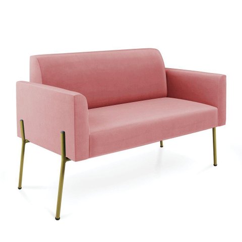 Sofá Namoradeira 2 Lugares Pé de Ferro Dourado Marisa Suede D03 Rose
