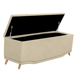 Calçadeira Baú Casal Estofada Maitê Veludo Bege Claro