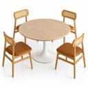 Ver imagem 3 de Mesa de Jantar Saarinen Redondo 140 cm Tampo Mármore Travertino Base Laca Branca