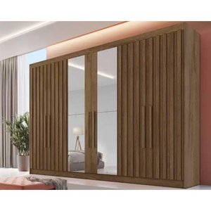 Guarda Roupa Casal 6 Portas C- 4 Ripadas e 6 Gavetas C-2 Espelhos Potente Braúna - Europa