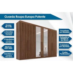 Guarda Roupa Casal 6 Portas C- 4 Ripadas e 6 Gavetas C-2 Espelhos Potente Braúna - Europa - 2
