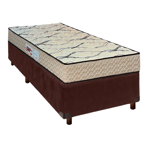 Cama + Box Marrom e Colchão D33 Solteiro - Maxsono Paropas