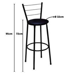 Banqueta Alta Preta com Encosto para Cozinha Assento Preto - 2