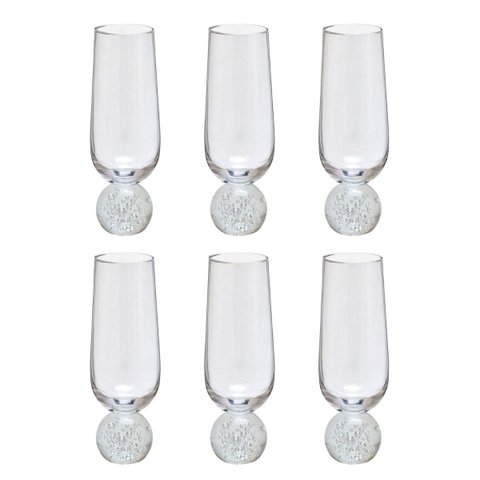 Kit 06 Taças Champanhe de Vidro Base Esfera Transparente 260ml 17cm 17163-Pl
