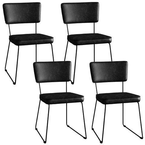 Kit 4 Cadeiras Decorativas Estofada Sala De Jantar Base Aço Allana L02 Couríssimo Preto - Lyam