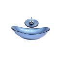 Ver imagem 1 de CUBA DE VIDRO OVAL 47CM AZUL + VALVULA + TORNEIRA CASCATA