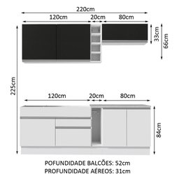 Armário de Cozinha Completa 220cm Branco/Branco/Preto Parma Madesa 03 - 4