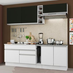 Armário de Cozinha Completa 220cm Branco/Branco/Preto Parma Madesa 03 - 2