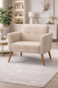 Ver imagem 3 de Poltrona Turin Pés Palitos em Madeira Suede Bege Premium Belufan Móveis