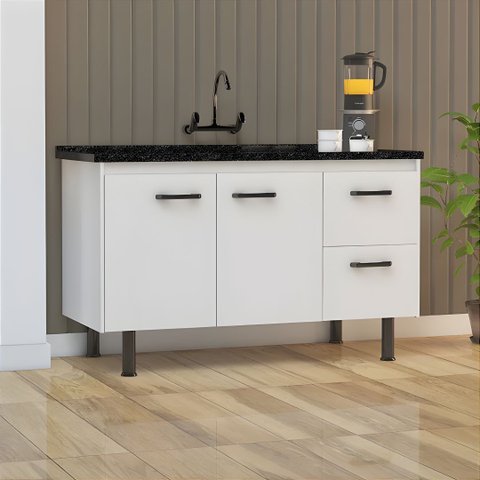 Gabinete Cozinha 2 Portas e 2 Gavetas 100% MDF Armário 144cm: Branco
