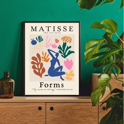 Quadro Decorativo Abstrato Formas De matisse 24x18cm - com Vidro:madeira Preta