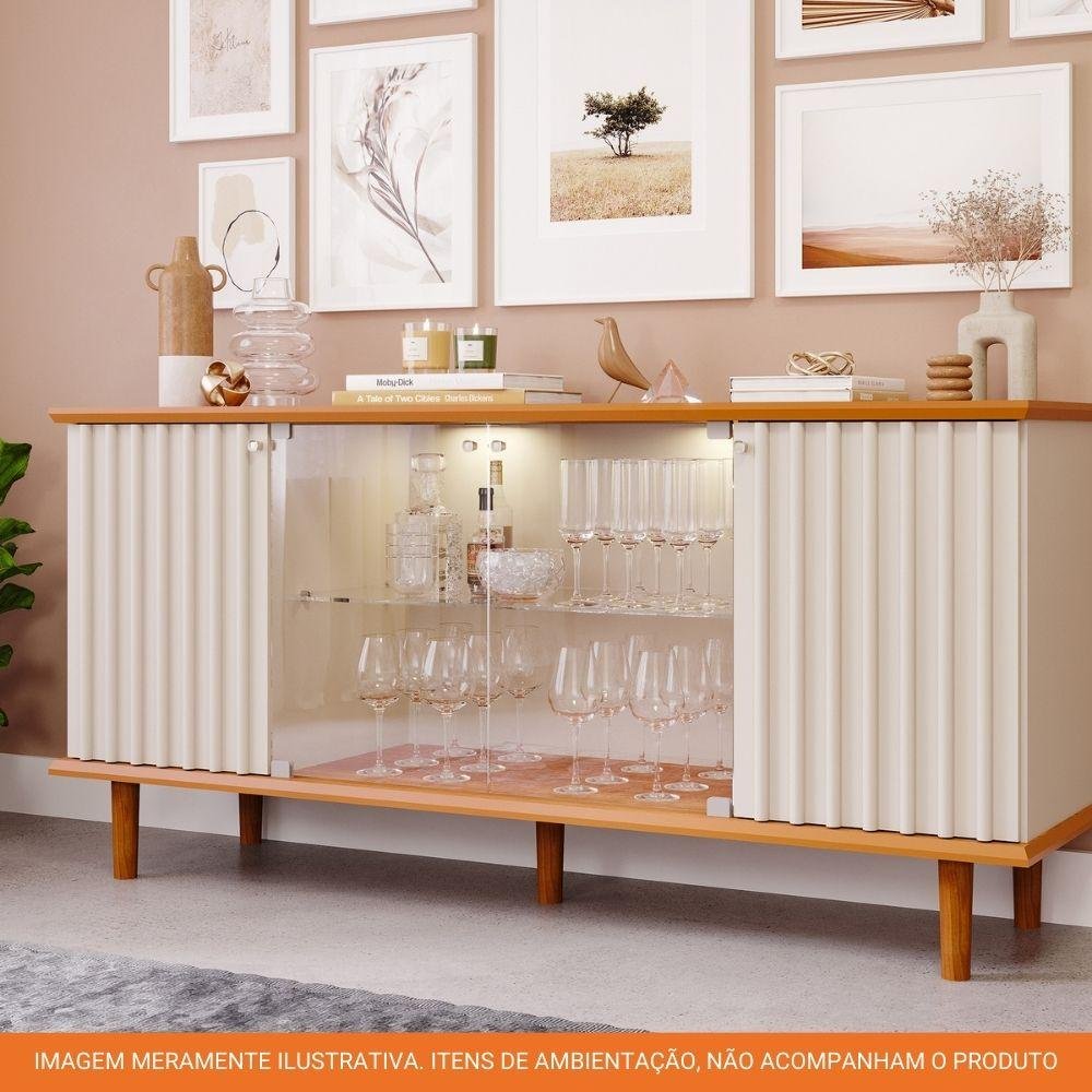 Buffet para Sala de Jantar 2 Portas Ripado Mdf 2 Portas de Vidro Janice Cimol Cinamomo/off White - 6