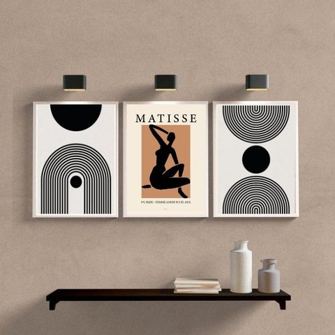 Kit 3 Quadros Minimalistas para Sala matisse 33x24cm:madeira Branca