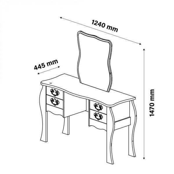 Penteadeira Com Espelho 4 Gavetas e Banqueta Duda Quarto Rosa - 3