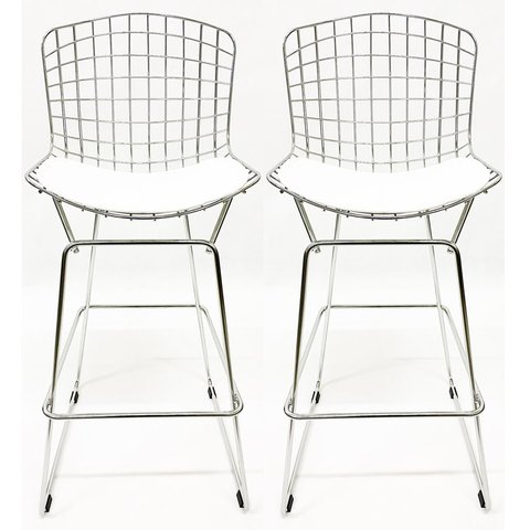 Kit 2 Banquetas BERTOIA cromada assento branco altura 70cm - Direto de Fábrica