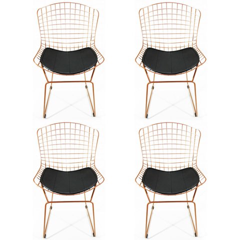 Kit 4 Cadeiras para cozinha BERTOIA cobre assento preto - Direto de Fábrica