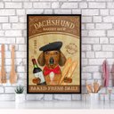 Ver imagem 2 de Quadro Cozinha Dachshund - Pão e Vinho 24x18cm - com Vidro:madeira Branca