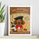 Ver imagem 1 de Quadro Cozinha Dachshund - Pão e Vinho 24x18cm - com Vidro:madeira Branca