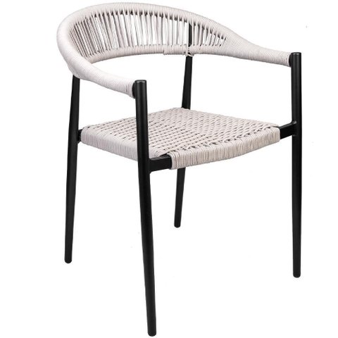 Cadeira Decorativa para Área Gourmet Base Preto Corda Náutica Nevada R01 Amêndoa - Lyam Decor