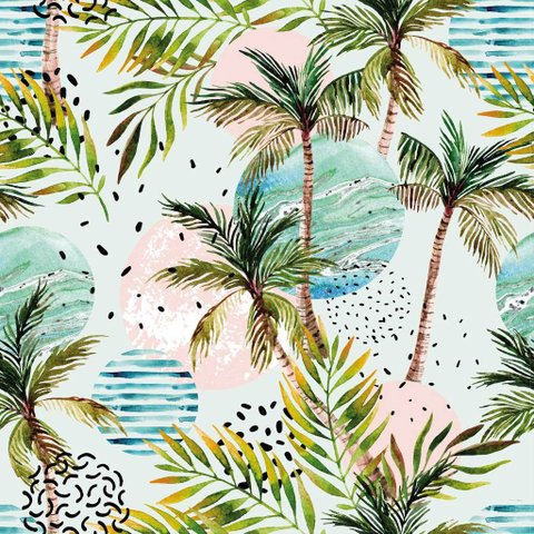 Papel de Parede Tropical Coqueiros e Folhagens - 3,0x0,5m