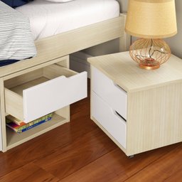 Cama Solteiro 1 Mesa de Cabeceira, 3 Gavetas e Nichos Madeira Maciça Charme Inter Link - 6