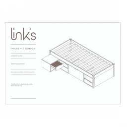 Cama Solteiro 1 Mesa de Cabeceira, 3 Gavetas e Nichos Madeira Maciça Charme Inter Link - 9