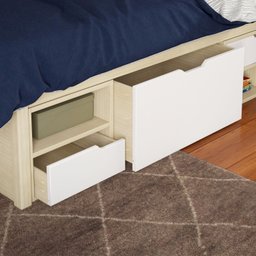 Cama Solteiro 1 Mesa de Cabeceira, 3 Gavetas e Nichos Madeira Maciça Charme Inter Link - 7