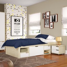 Cama Solteiro 1 Mesa de Cabeceira, 3 Gavetas e Nichos Madeira Maciça Charme Inter Link - 2