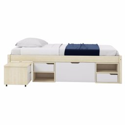 Cama Solteiro 1 Mesa de Cabeceira, 3 Gavetas e Nichos Madeira Maciça Charme Inter Link - 4