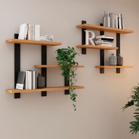 Conjunto 2 Nichos de Parede 85x70cm em Mdf Freijó Preto Fosco Pradel