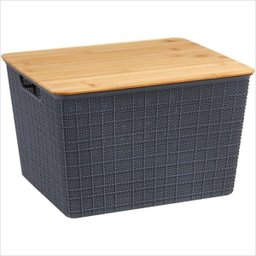 Caixa Organizadora com Tampa de Bambu 18 Litros Ecoa Cinza - 1