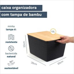 Caixa Organizadora com Tampa de Bambu 18 Litros Ecoa Cinza - 2