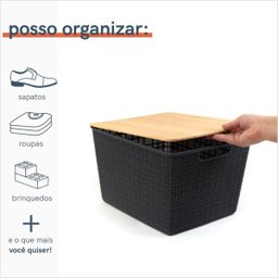 Caixa Organizadora com Tampa de Bambu 18 Litros Ecoa Cinza - 3