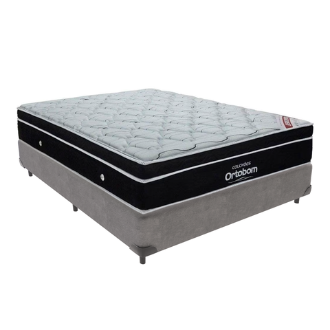 Cama Box Casal Cinza e Colchão Elegant Superpocket Molas Ensacadas Ortobom