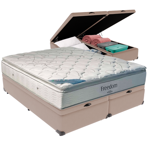 Cama Box Baú e Colchão Freedom Molas Ensacadas King Ortobom: Bege