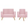 Kit Namoradeira e 01 Poltrona Bella Base Giratória Madeira Suede- ADJ Decor - Rosa Bebê - 1