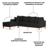 Sofá 4 Lugares Beny com Chaise Esquerdo Linho Preto - 3