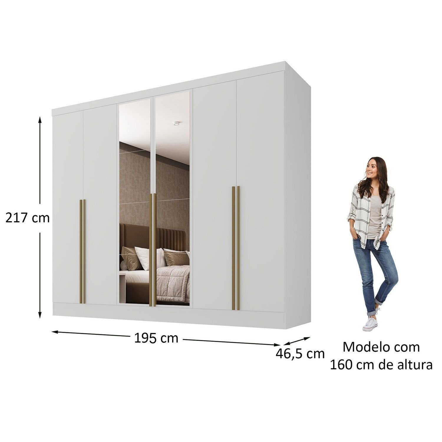 Guarda-Roupa 100% MDF 6 Portas 3 Gavetas com Espelhos Lisboa