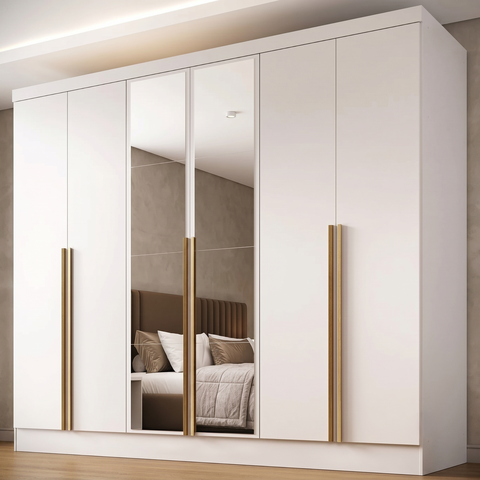 Guarda-Roupa 100% MDF 6 Portas 3 Gavetas com Espelhos Lisboa Yescasa Branco