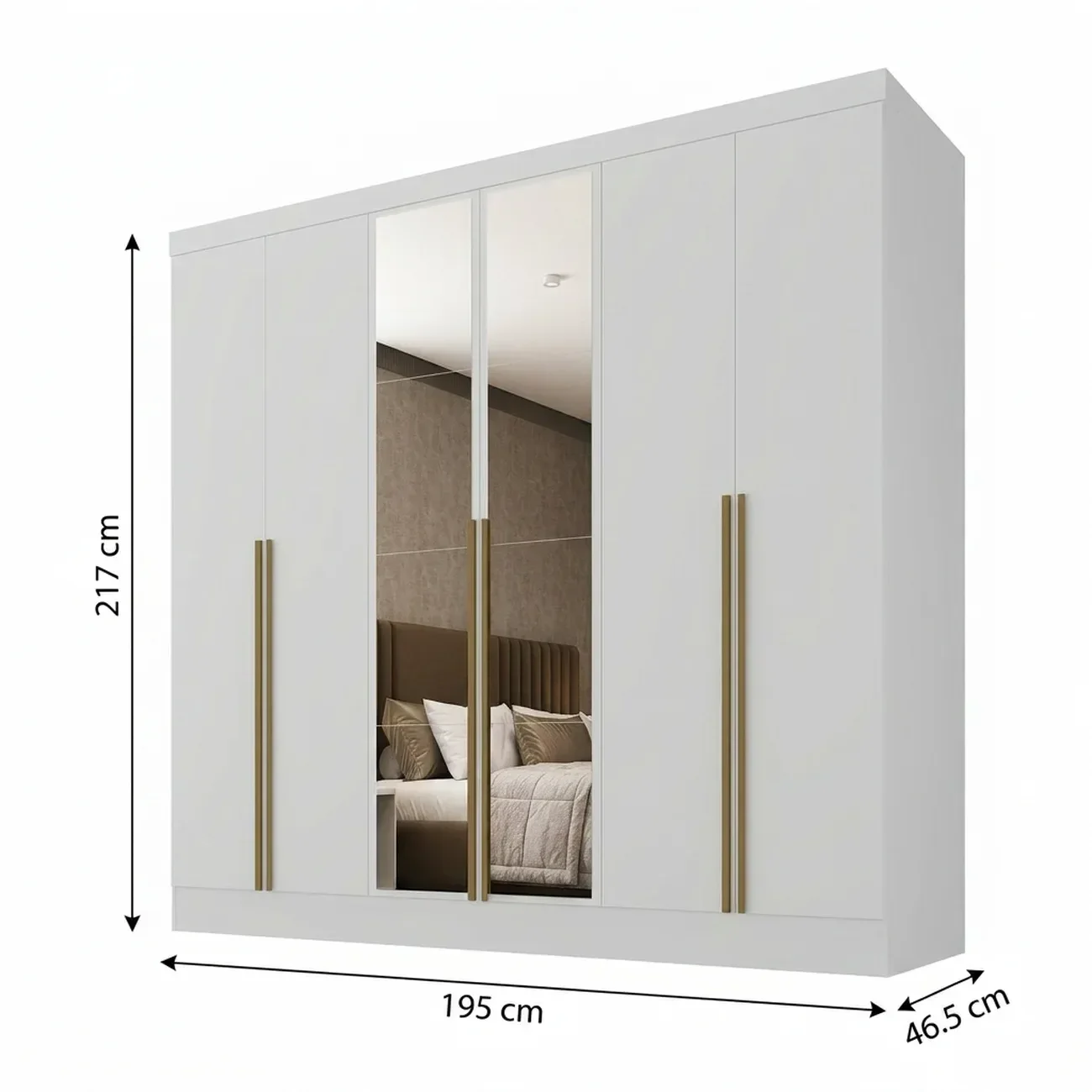 Ver imagem 3 de Guarda-Roupa 100% MDF 6 Portas 3 Gavetas com Espelhos Lisboa Yescasa Branco