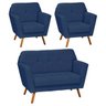 Conjunto Sofá Retrô 2 Lugares e 2 Poltronas Esmeralda Suede Azul Marinho - D'Rossi - 1