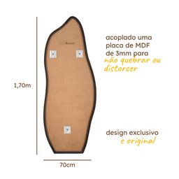 Espelho Grande Orgânico Retrô Corpo Inteiro 170x70cm Borda em Couro - Mod. Flame - 2
