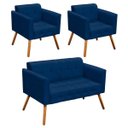 Ver imagem 1 de Conjunto Sofá Retrô 2 Lugares e 2 Poltronas Elisa Suede Azul Marinho - D'Rossi
