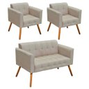 Ver imagem 1 de Conjunto Sofá Retrô 2 Lugares e 2 Poltronas Elisa Suede Bege - D'Rossi