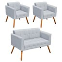 Ver imagem 1 de Conjunto Sofá Retrô 2 Lugares e 2 Poltronas Elisa Suede Cinza - D'Rossi