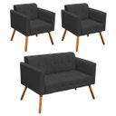 Ver imagem 1 de Conjunto Sofá Retrô 2 Lugares e 2 Poltronas Elisa Suede Grafite - D'Rossi