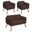 Ver imagem 1 de Conjunto Sofá Retrô 2 Lugares e 2 Poltronas Elisa Suede Marrom - D'Rossi