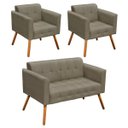 Ver imagem 1 de Conjunto Sofá Retrô 2 Lugares e 2 Poltronas Elisa Suede Marrom Rato - D'Rossi